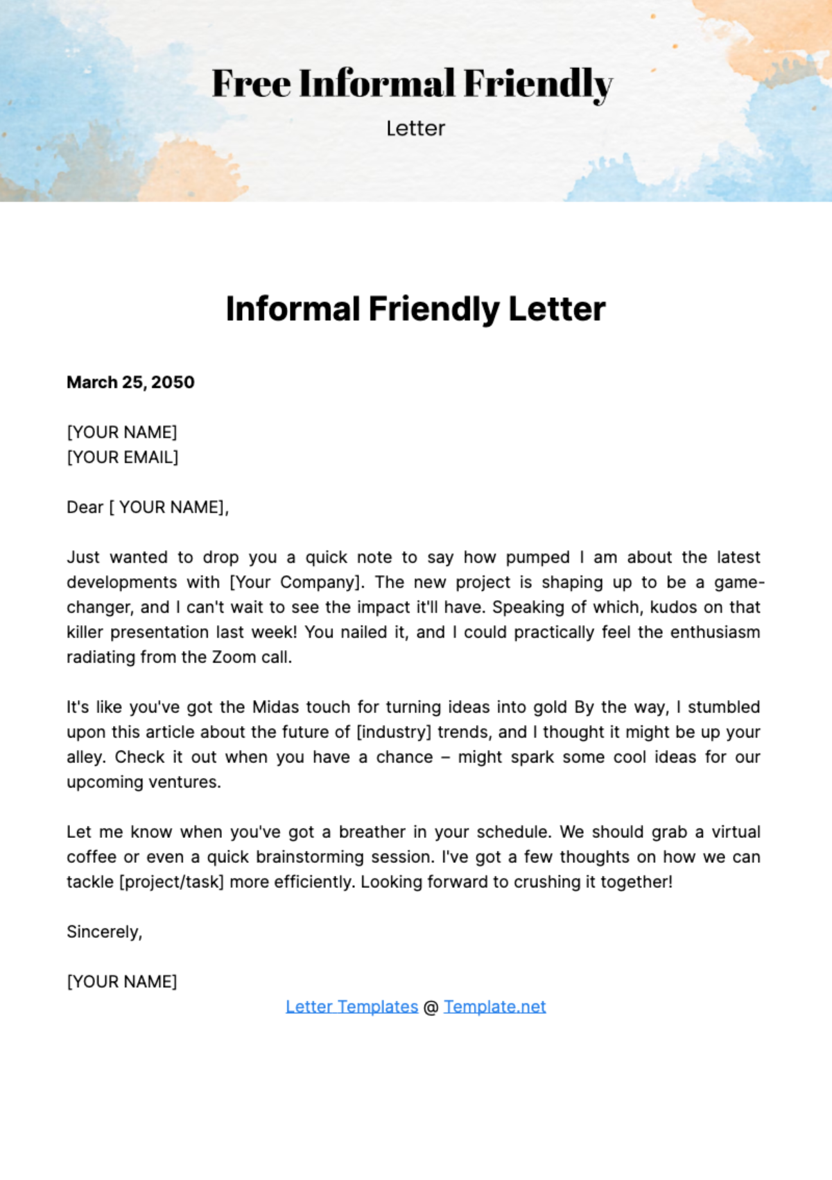 Free Informal Friendly Letter Template