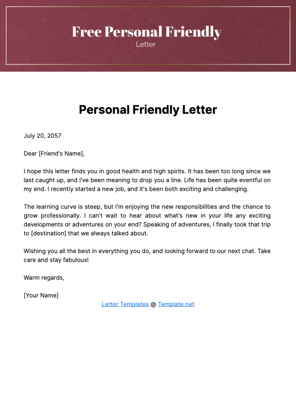 Free Personal Friendly Letter Template