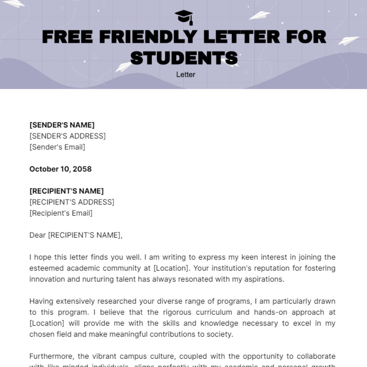 Friendly Letter for Students Template