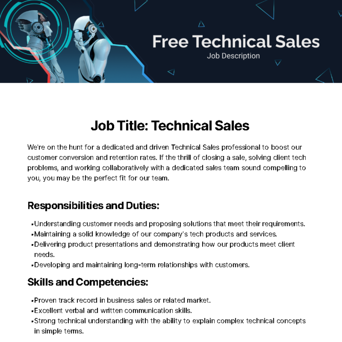 Free Technical Sales Job Description Template