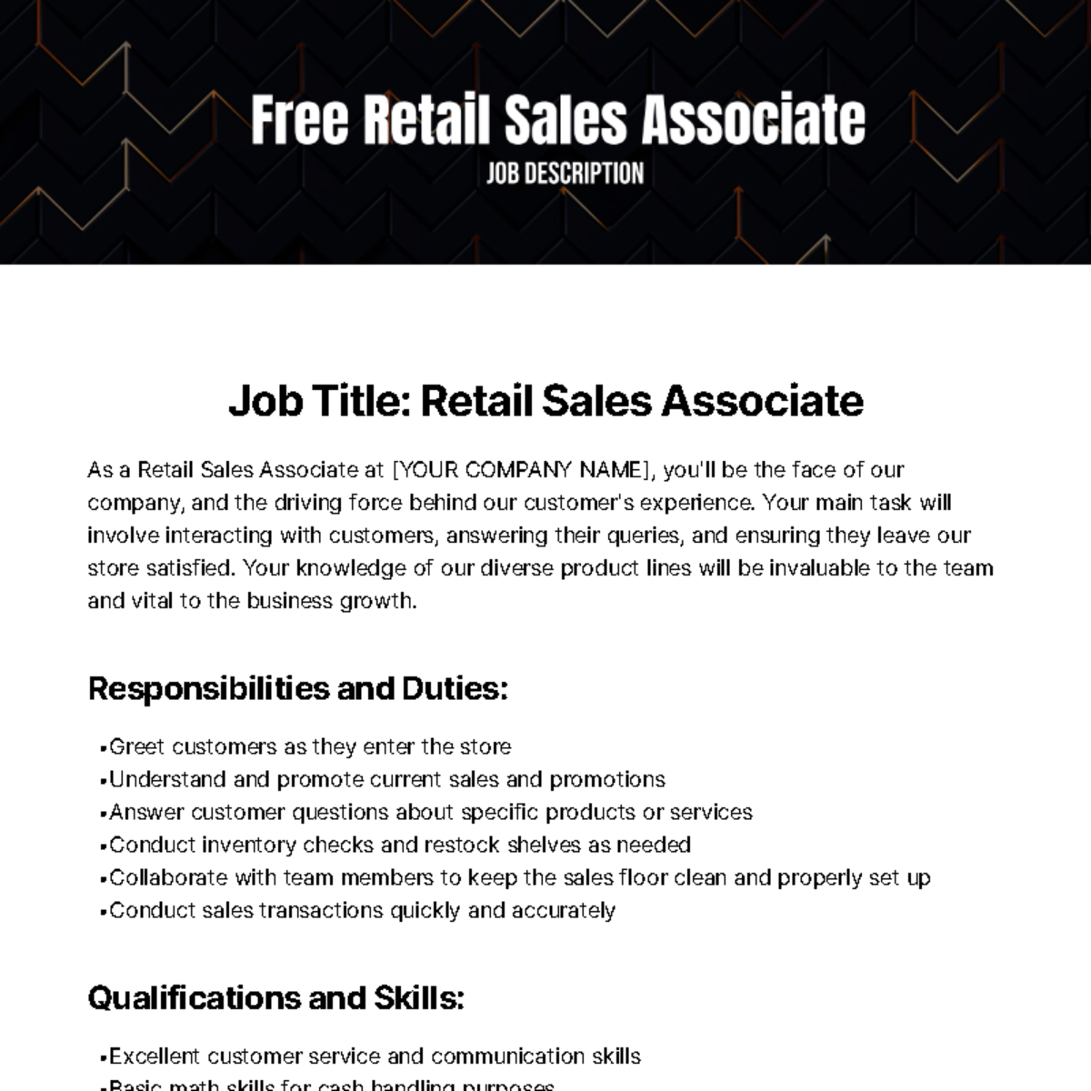 Free Retail Sales Associate Job Description Template