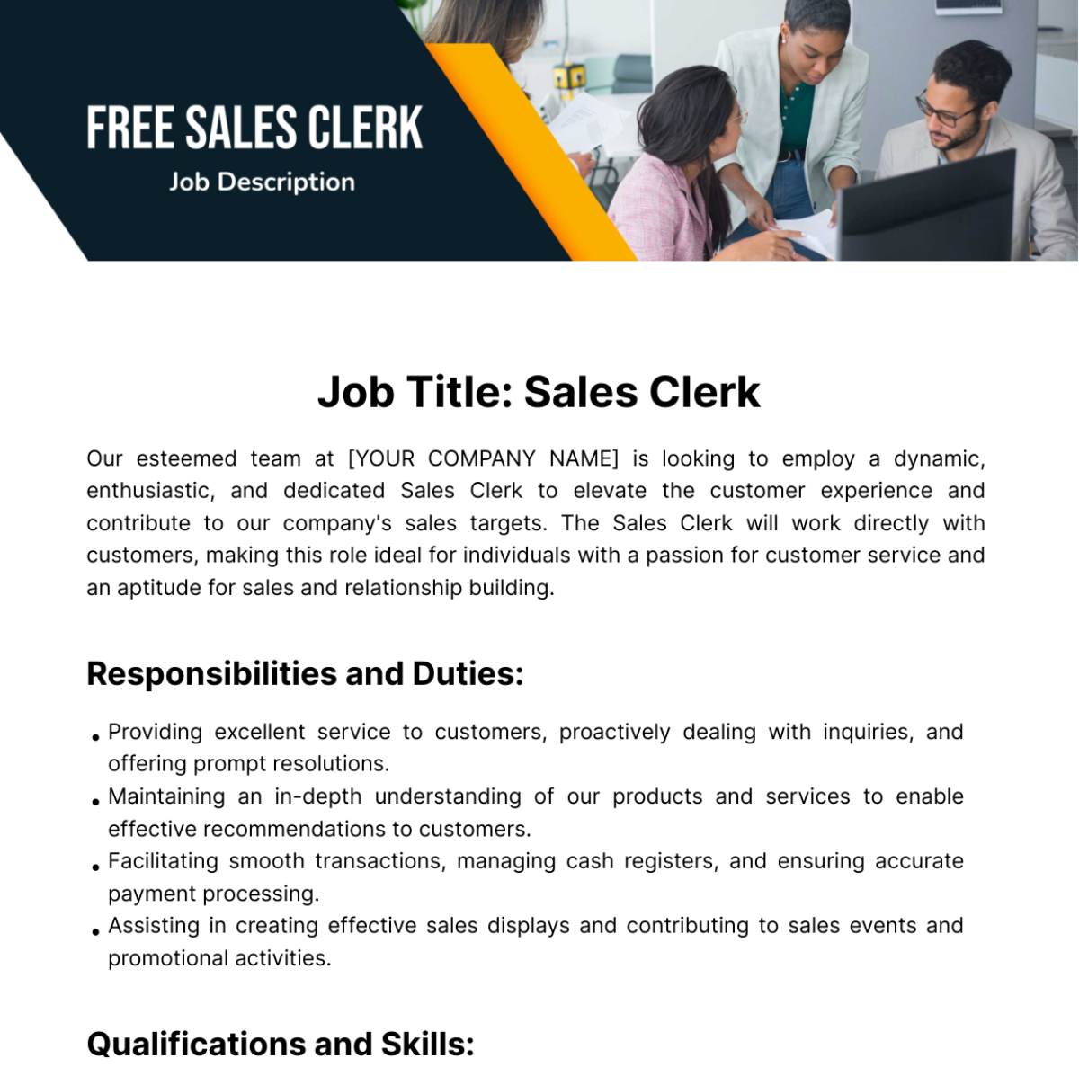Sales Clerk Job Description Template