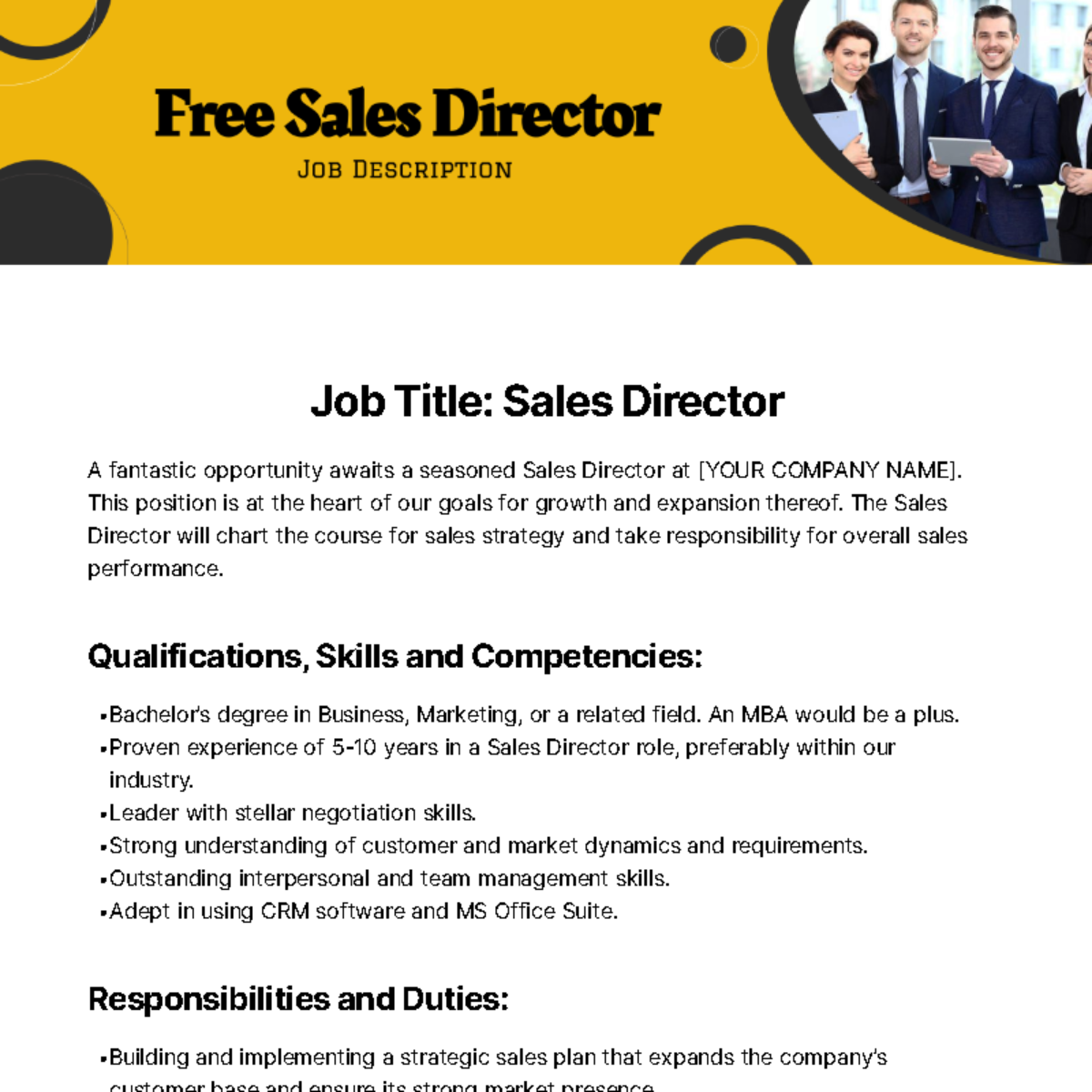 Free Sales Director Job Description Template