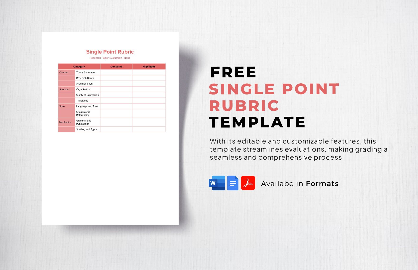 Single Point Rubric Template