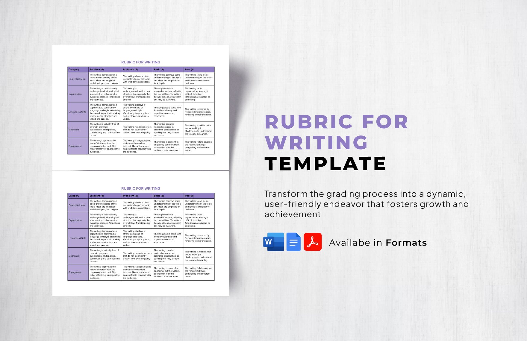 Rubric for Writing Template