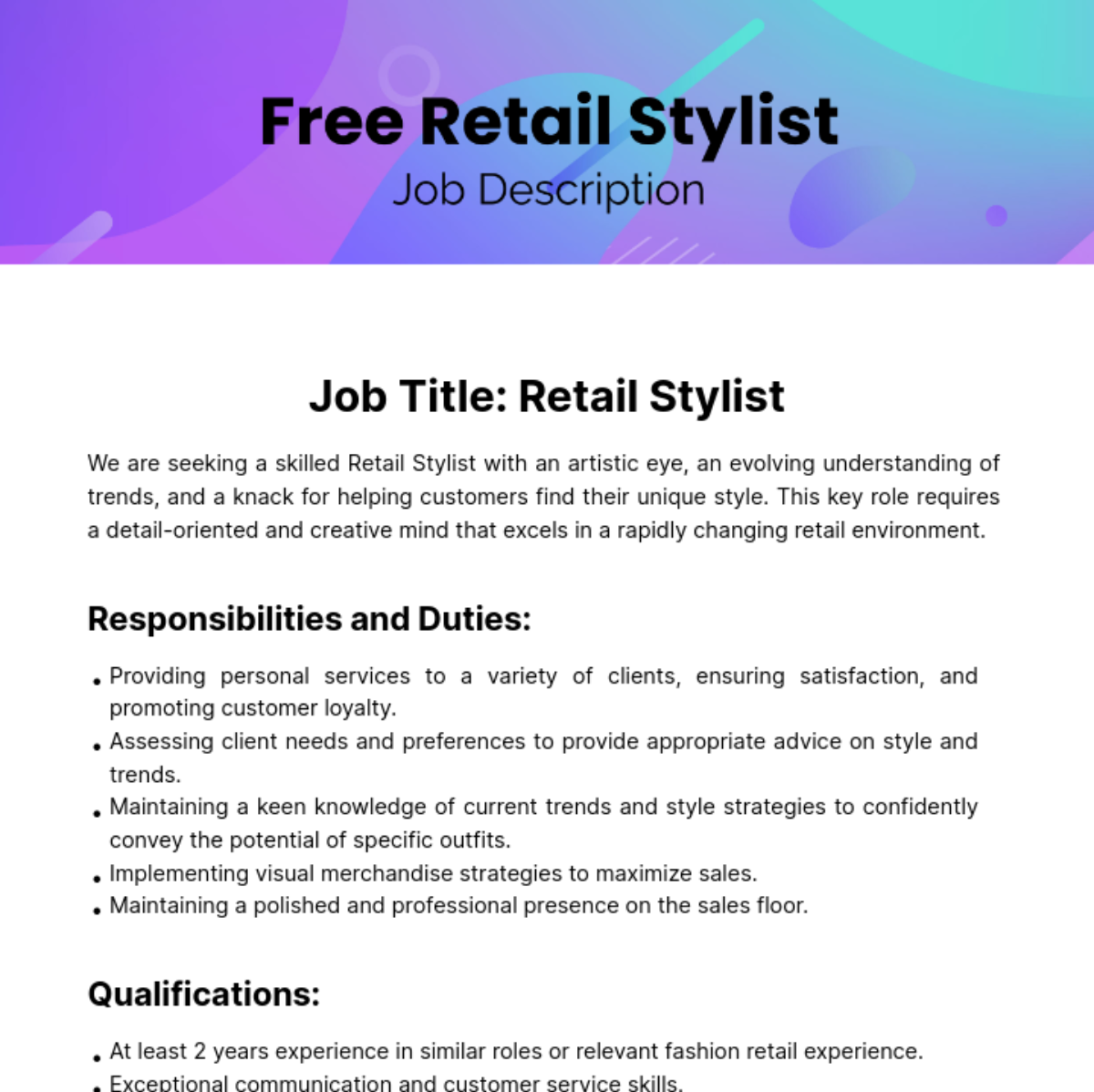 Free Retail Stylist Job Description Template