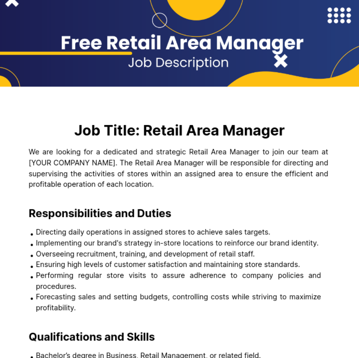 Retail Area Manager Job Description Template Edit Online Download 