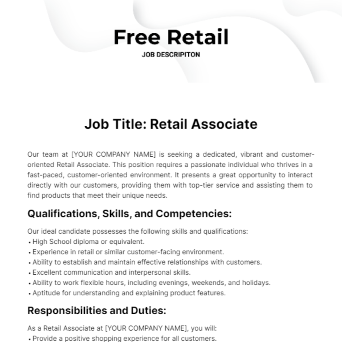 Retail Job Description Template