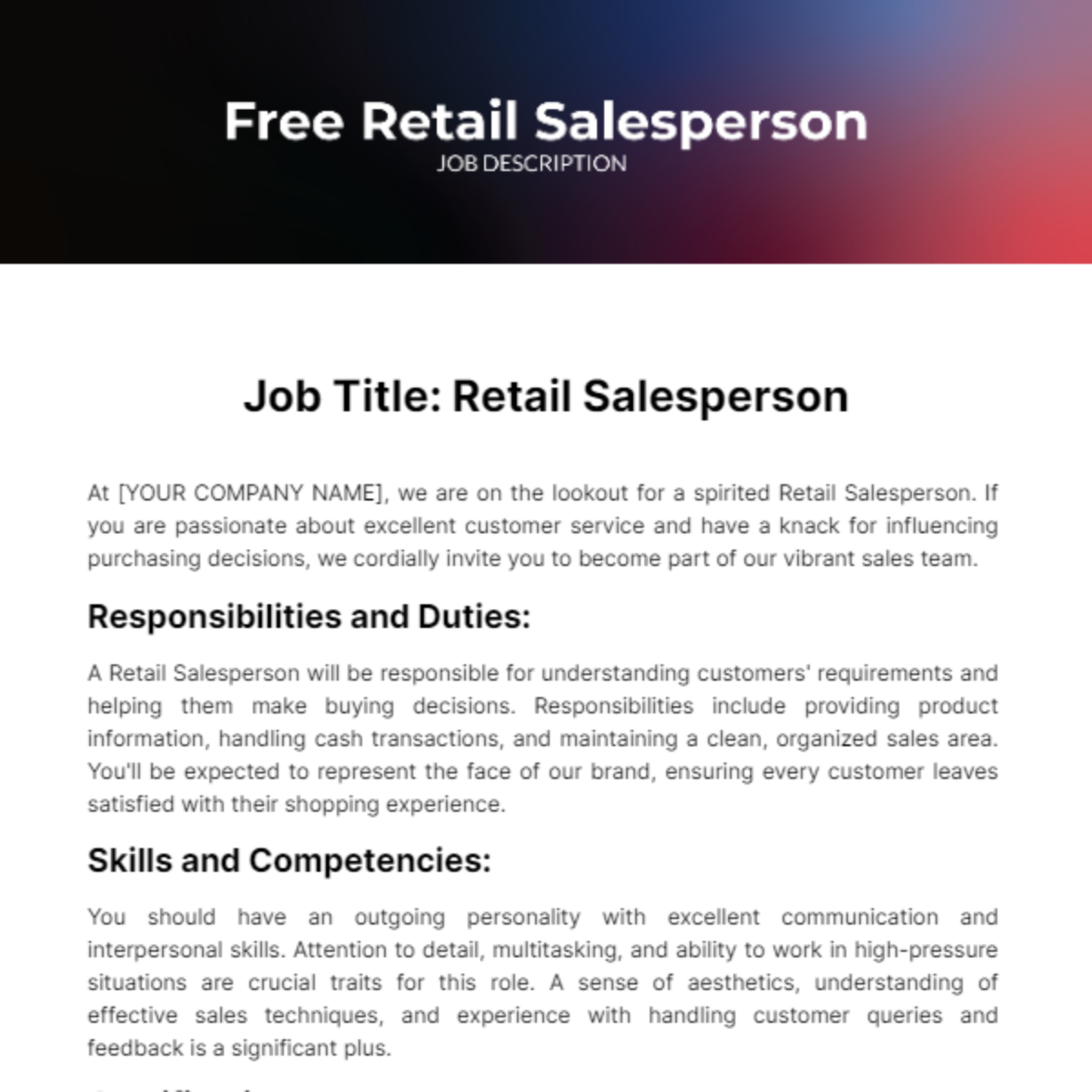 Retail Salesperson Job Description Template Edit Online Download 