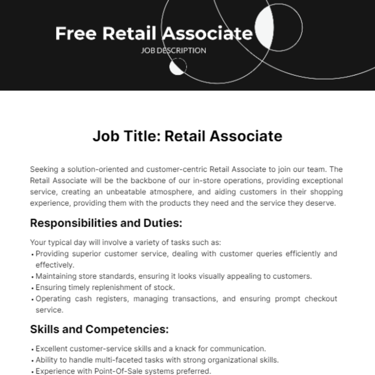 Retail Associate Job Description Template