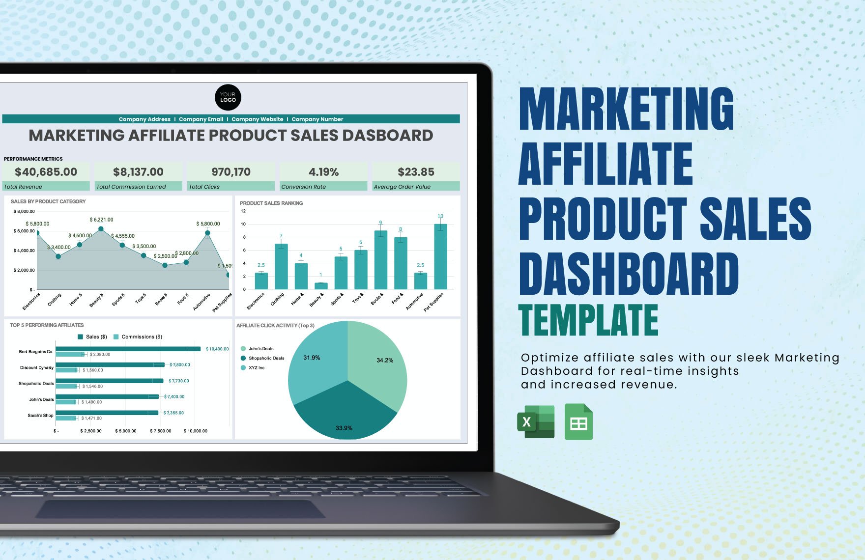 Marketing Affiliate Product Sales Dashboard Template