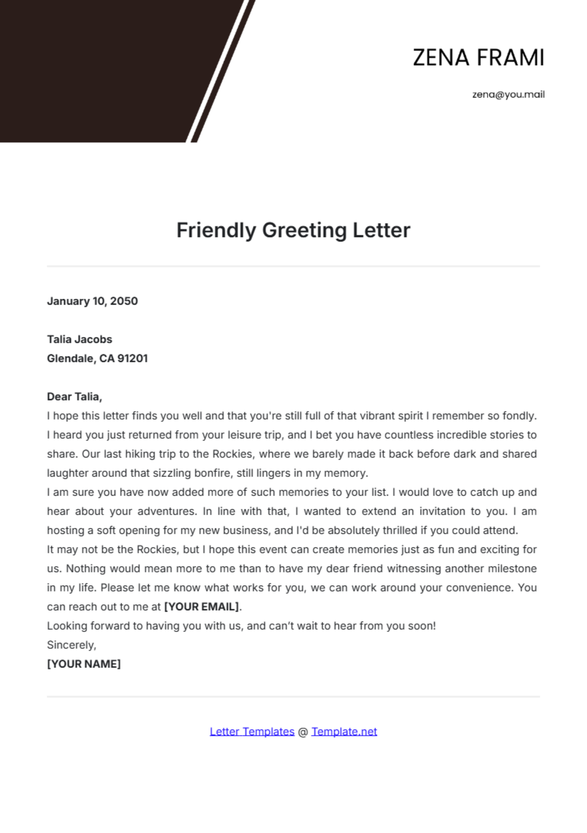 Friendly Greeting Letter Template - Edit Online & Download