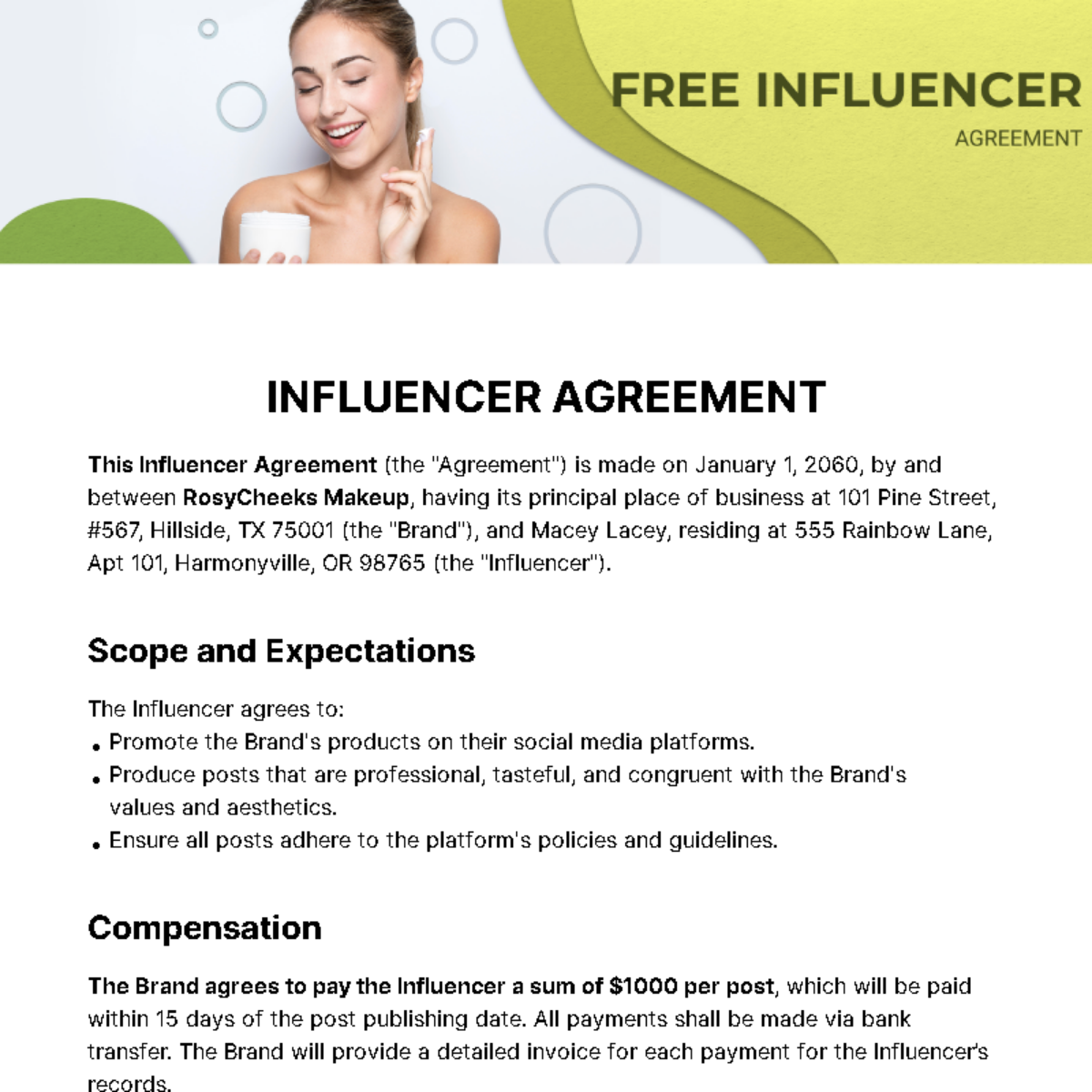 Free Influencer Agreement Template