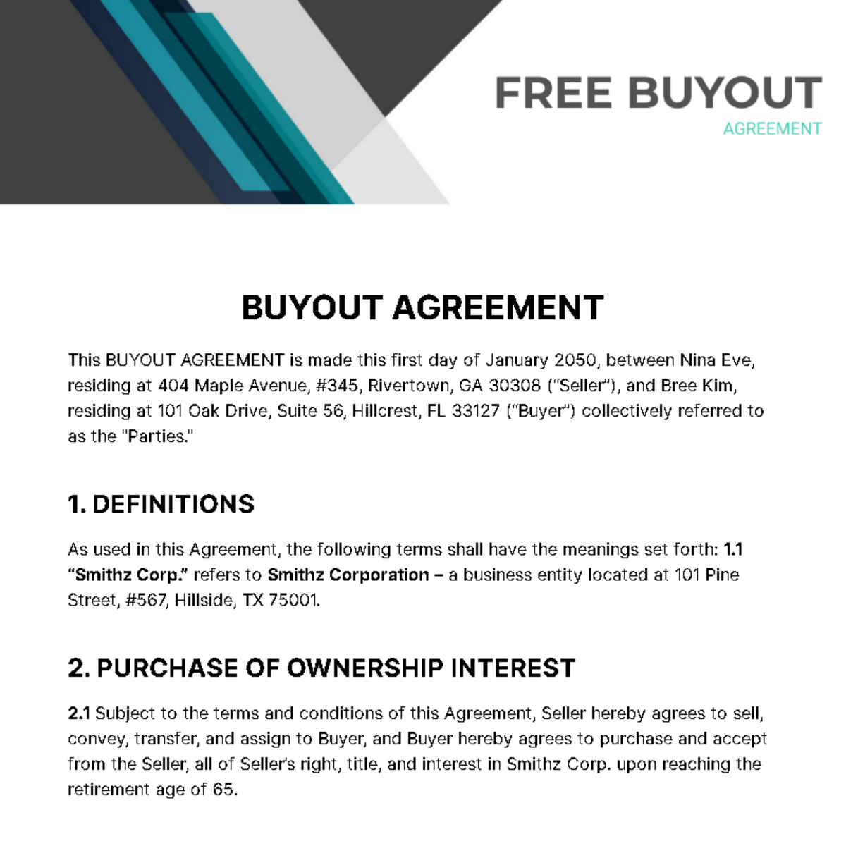 Free Buyout Agreement Template