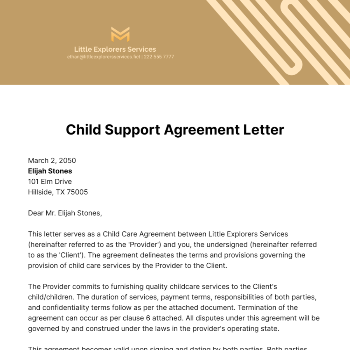 Free Child Support Agreement Letter Template
