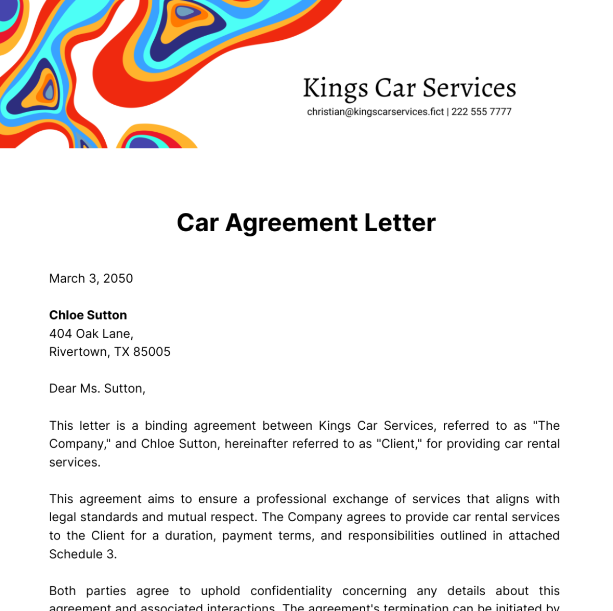 Car Agreement Letter  Template