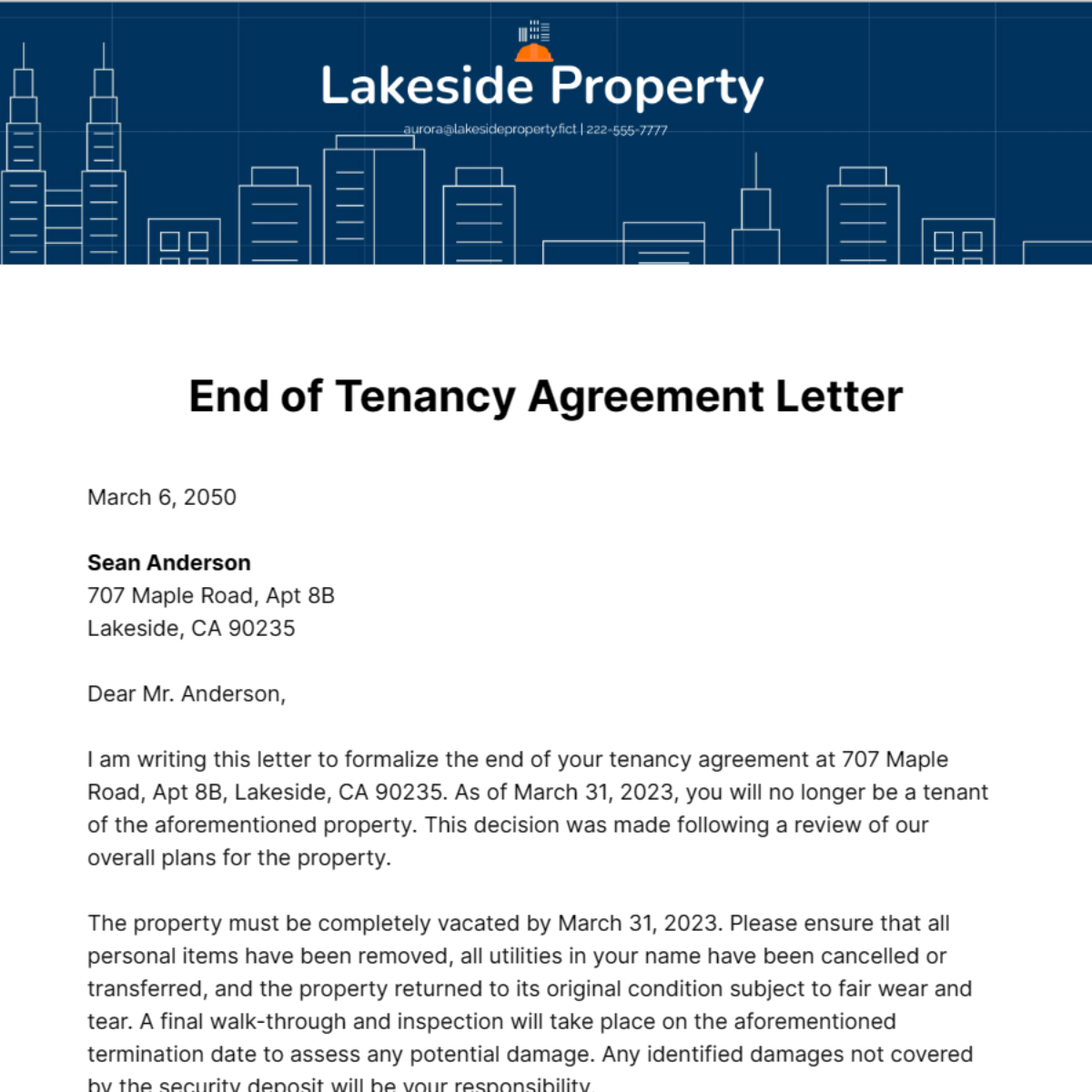 End of Tenancy Agreement Letter Template