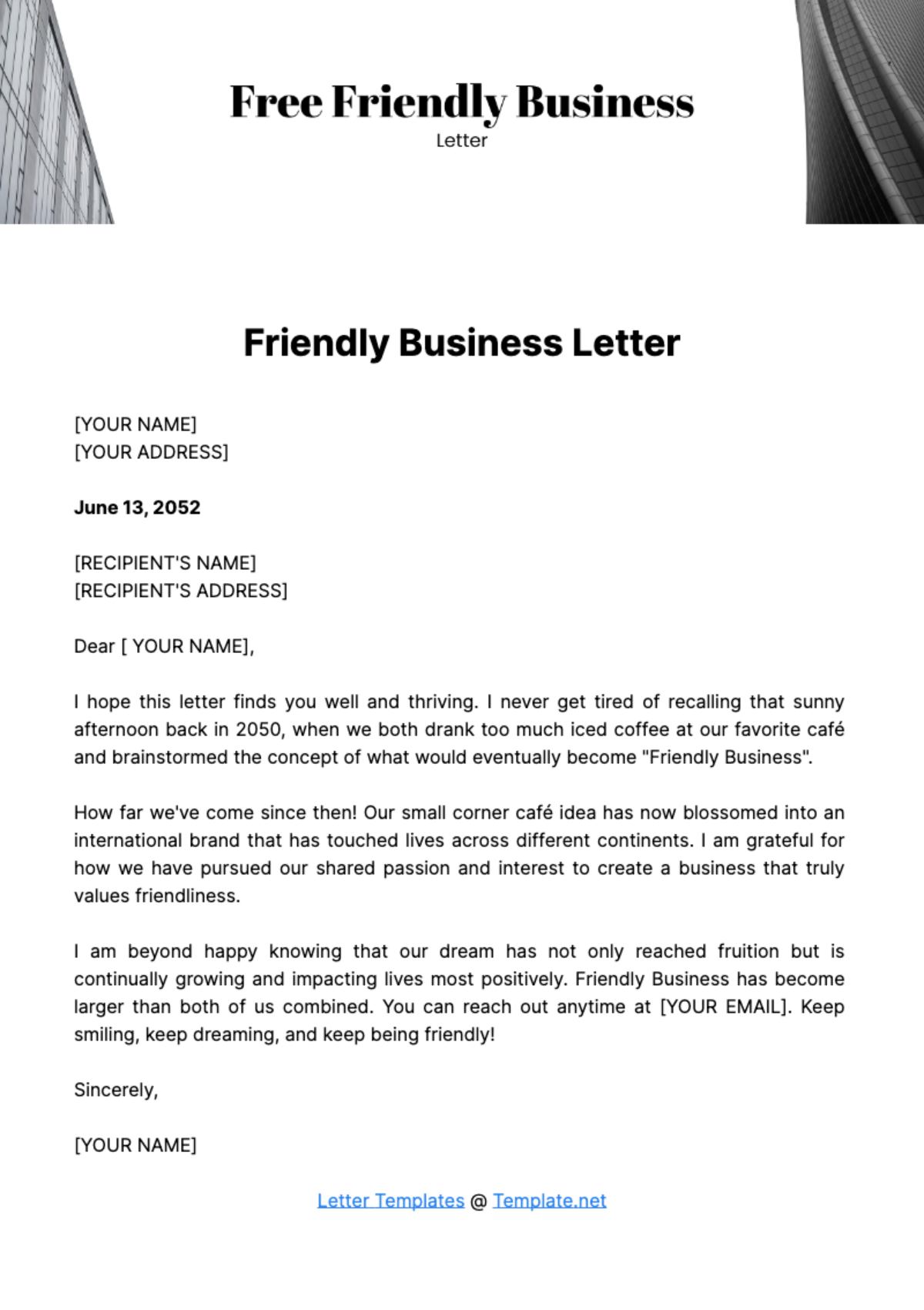 Free Friendly Business Letter Template