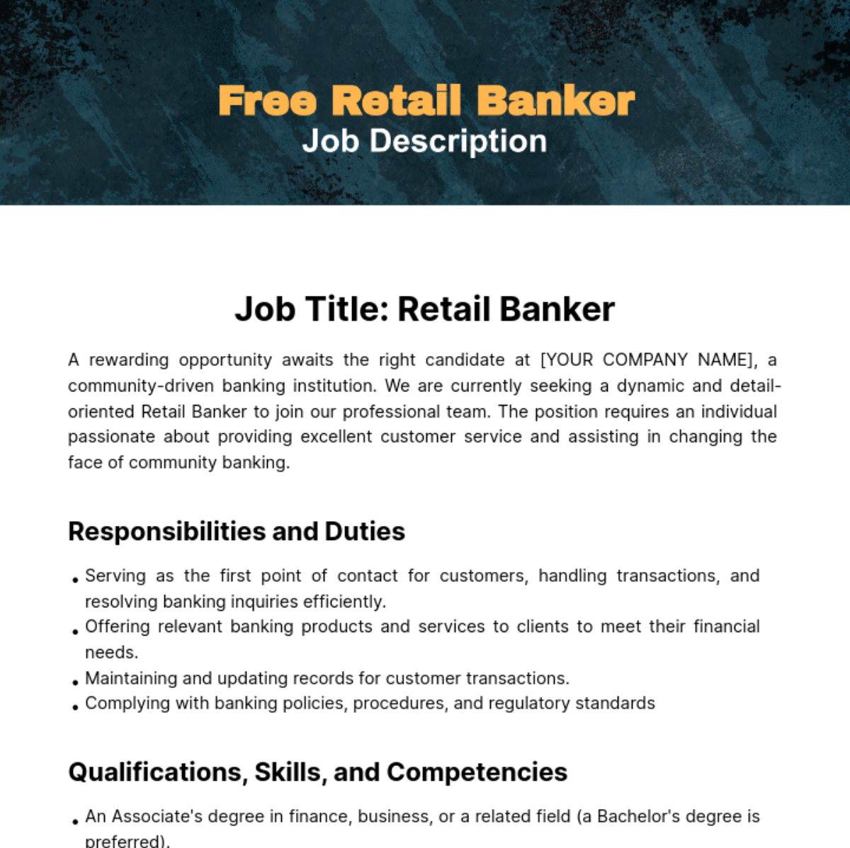 Free Retail Banker Job Description Template