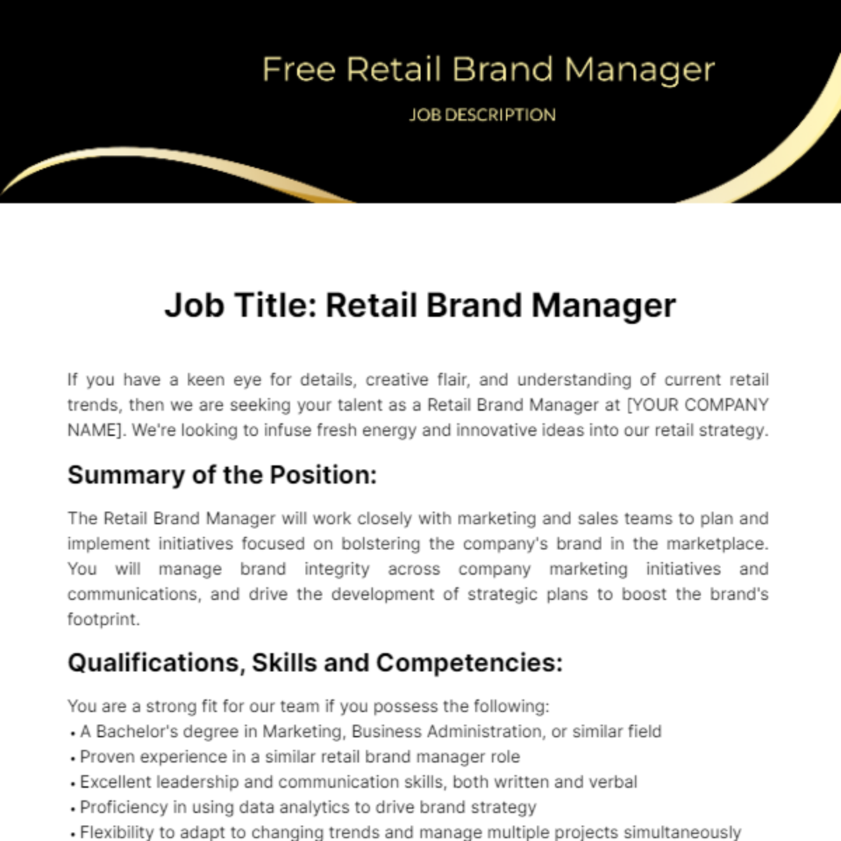 Free Retail Brand Manager Job Description Template
