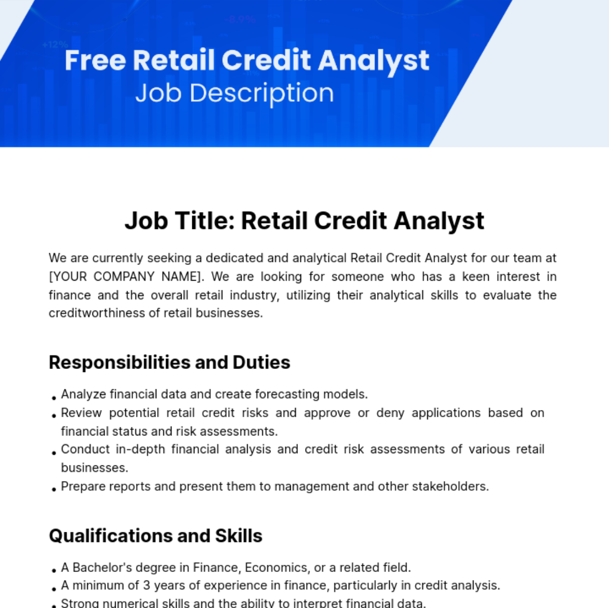 Retail Credit Analyst Job Description Template
