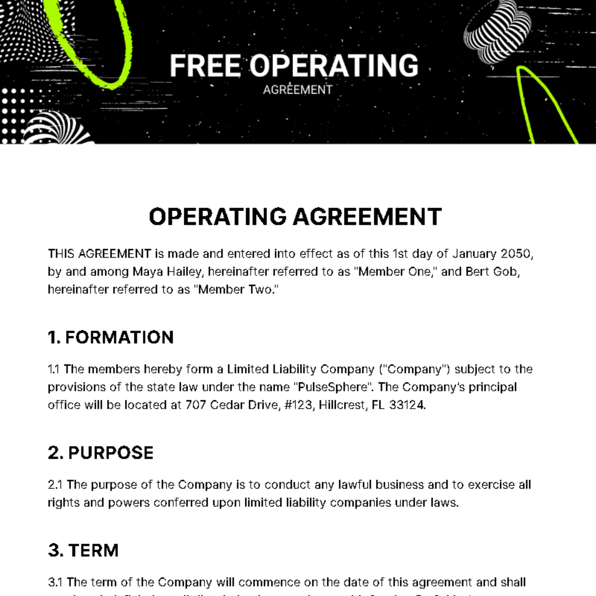 Free Operating Agreement Template