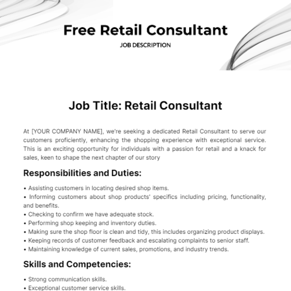 Free Retail Consultant Job Description Template