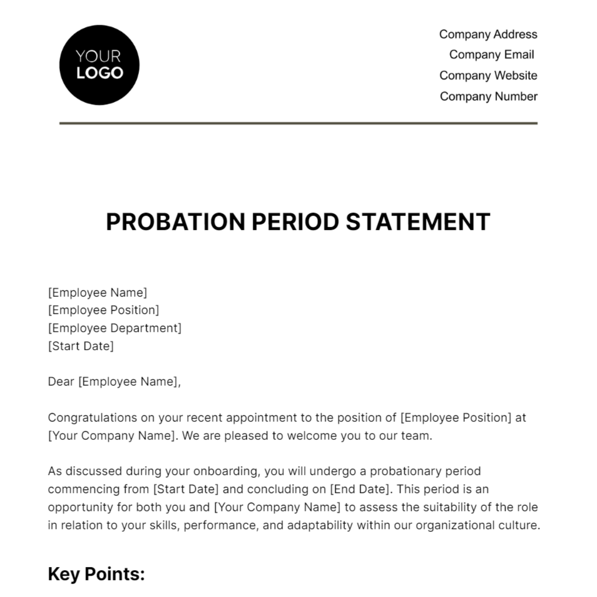 Probation Period Statement HR Template