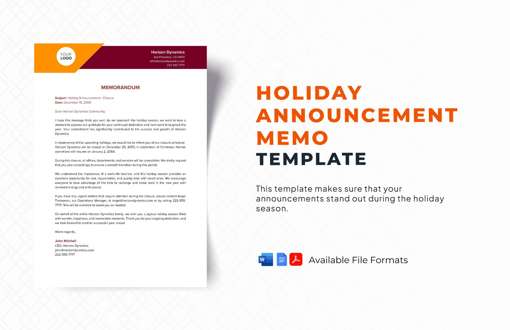 Holiday Announcement Memo Template
