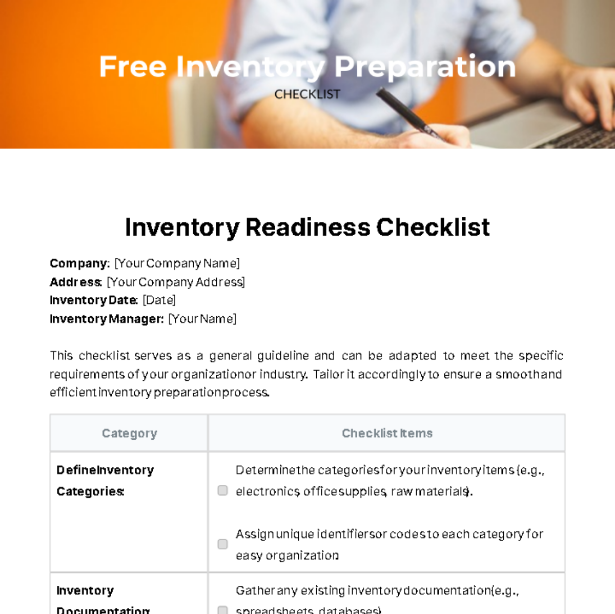 Inventory Preparation Checklist Template