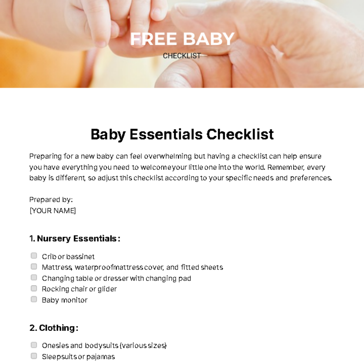 Free Baby Checklist Template