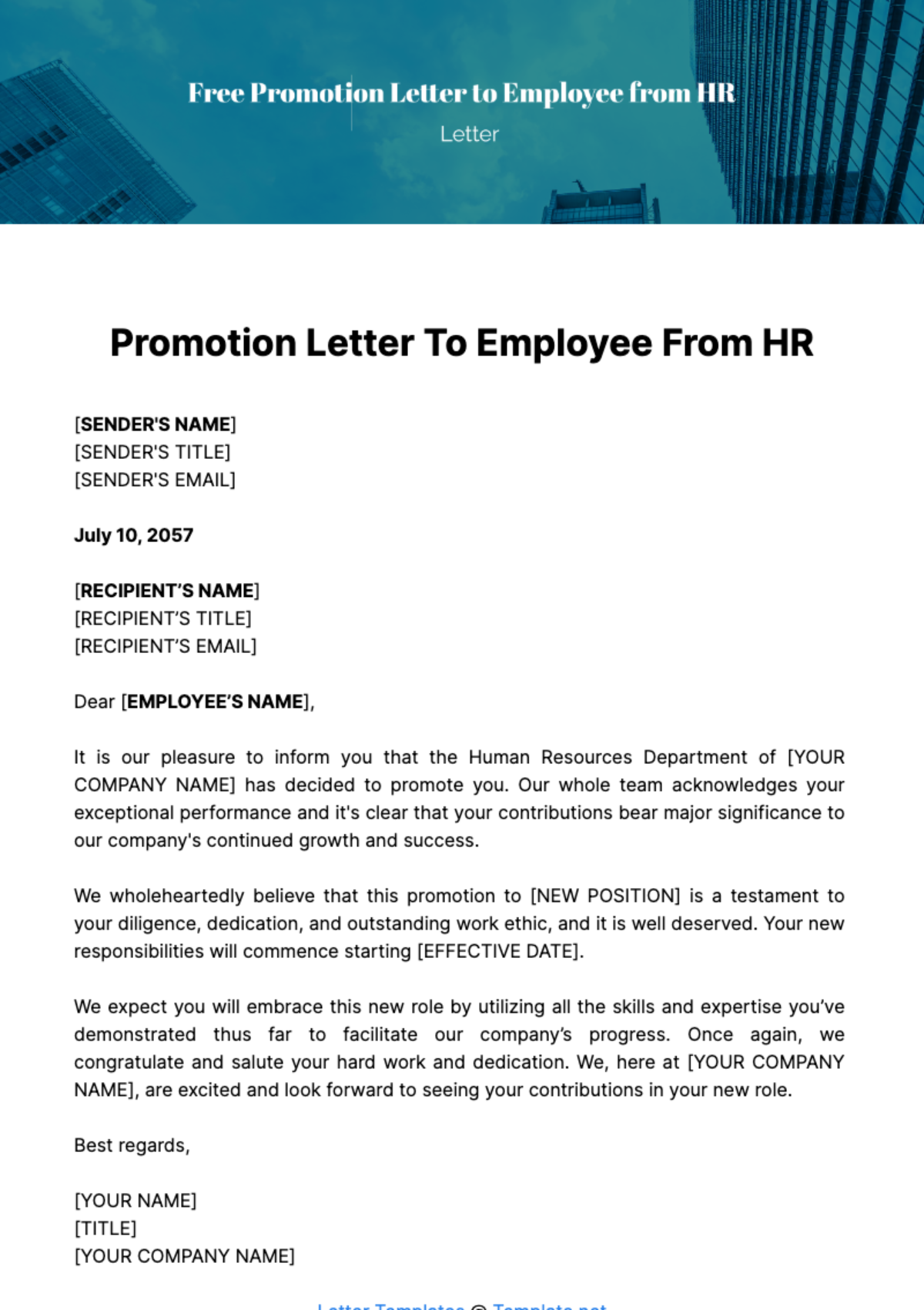 Promotion Letter to Employee from HR Template