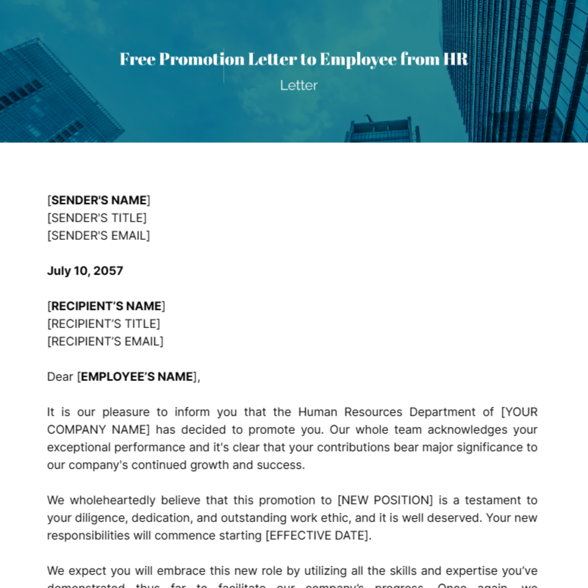 Promotion Letter to Employee from HR Template - Edit Online & Download