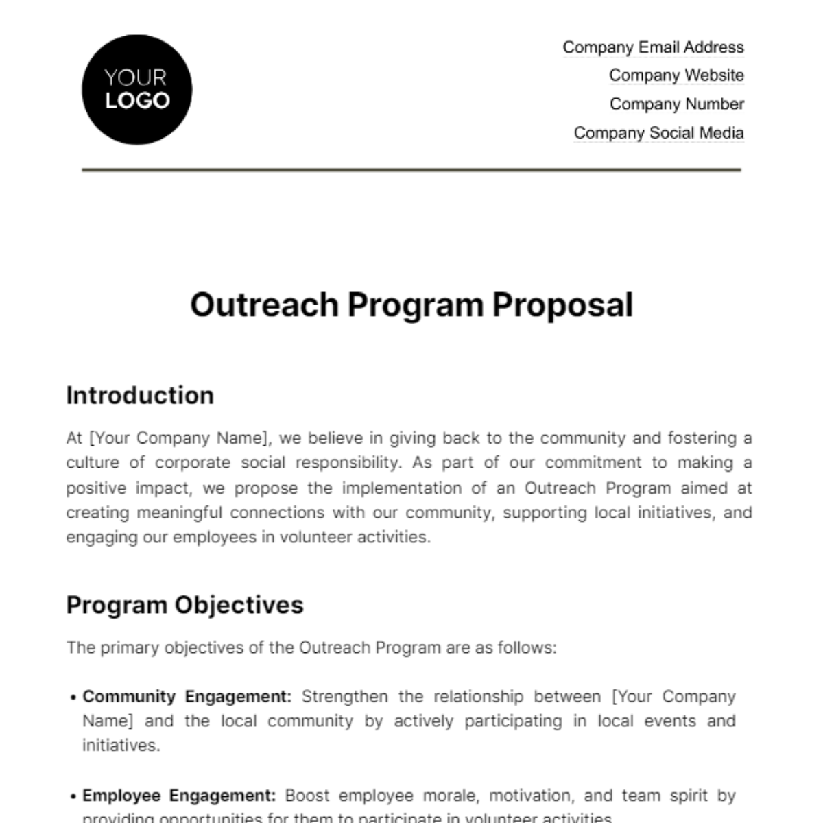 Outreach Program Proposal HR Template