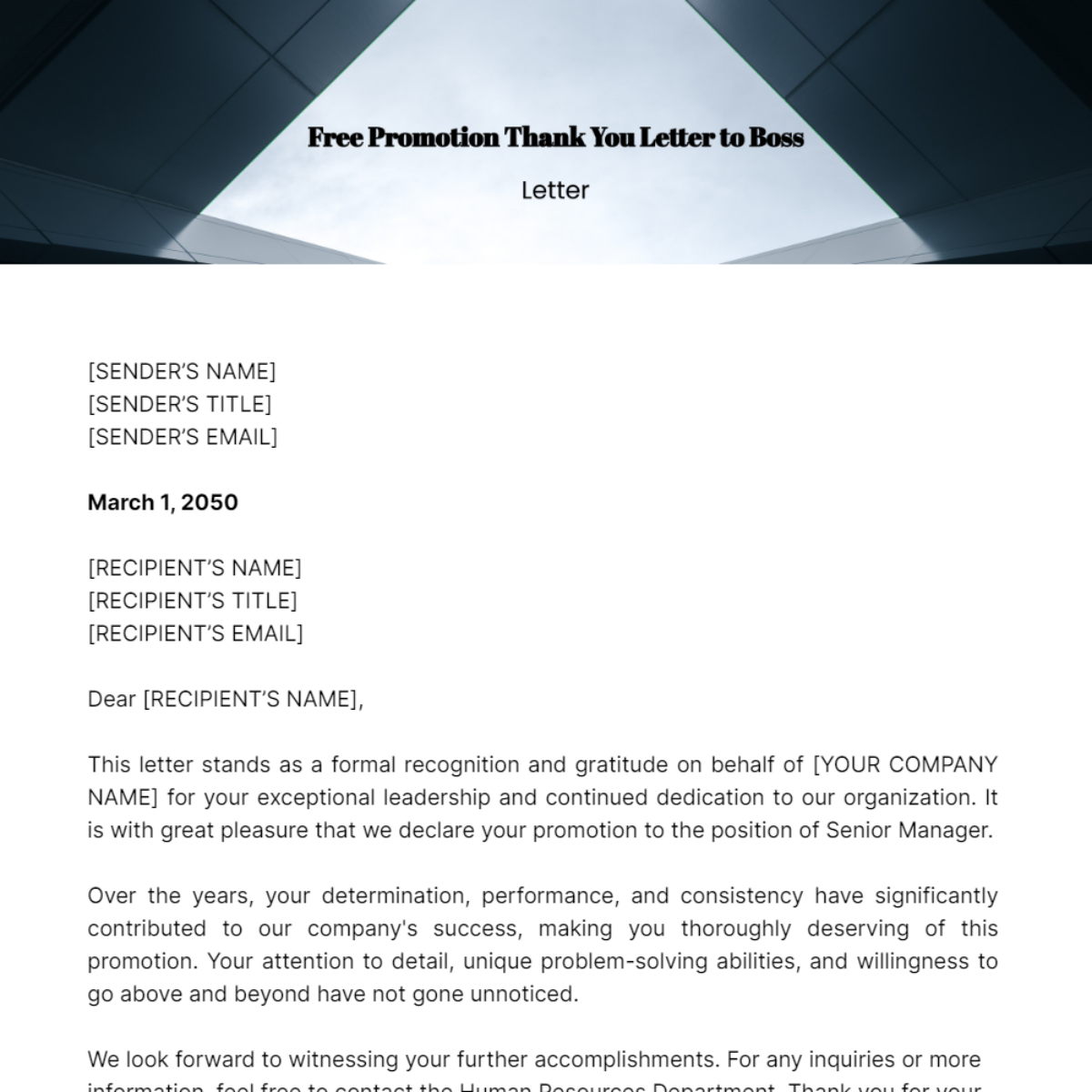 Promotion Thank You Letter to Boss Template - Edit Online & Download