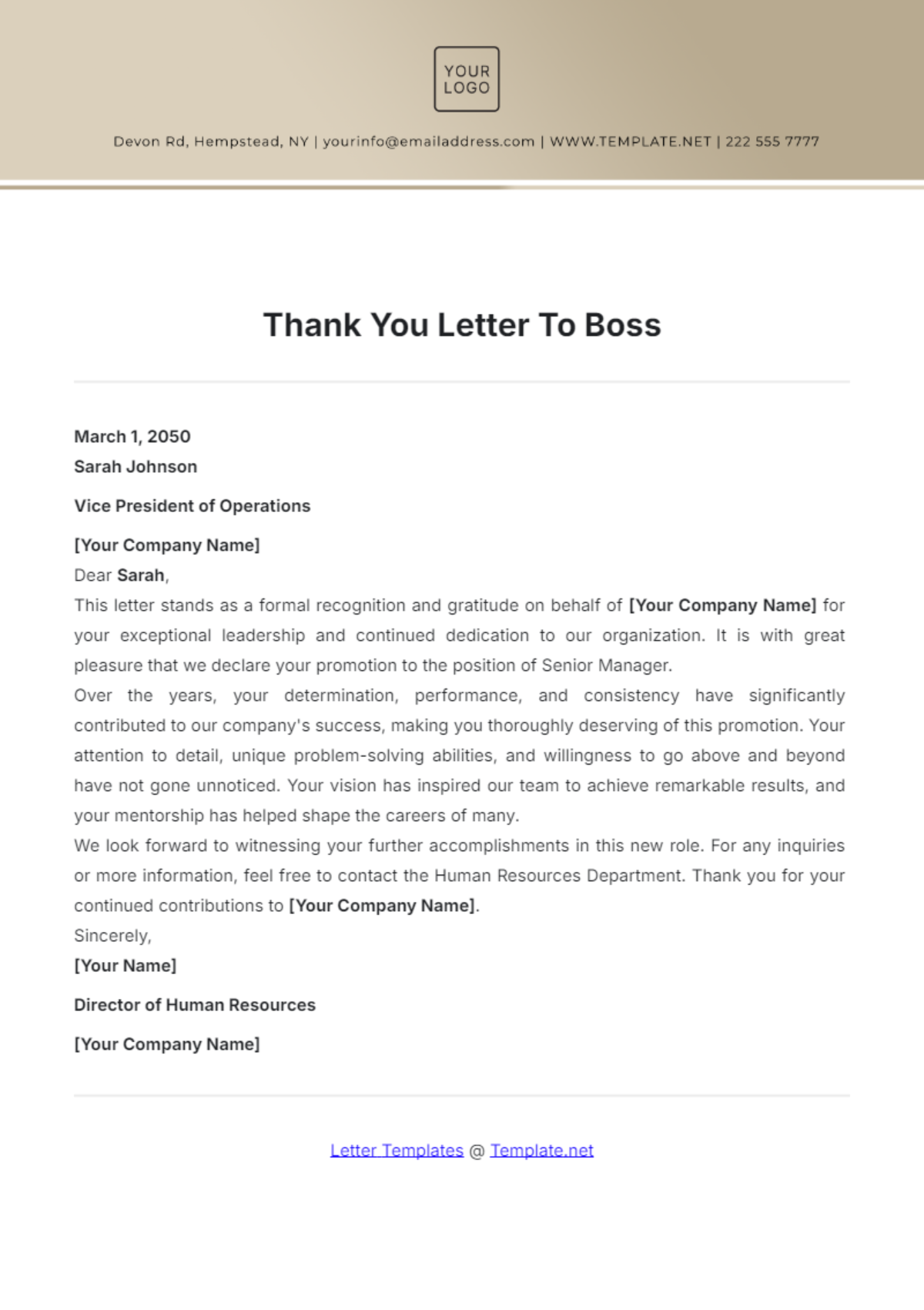 Thank You Letter to Boss Template - Edit Online & Download