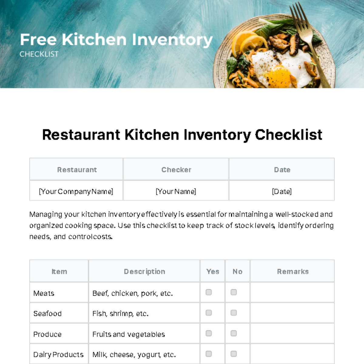 Kitchen Inventory Checklist Template