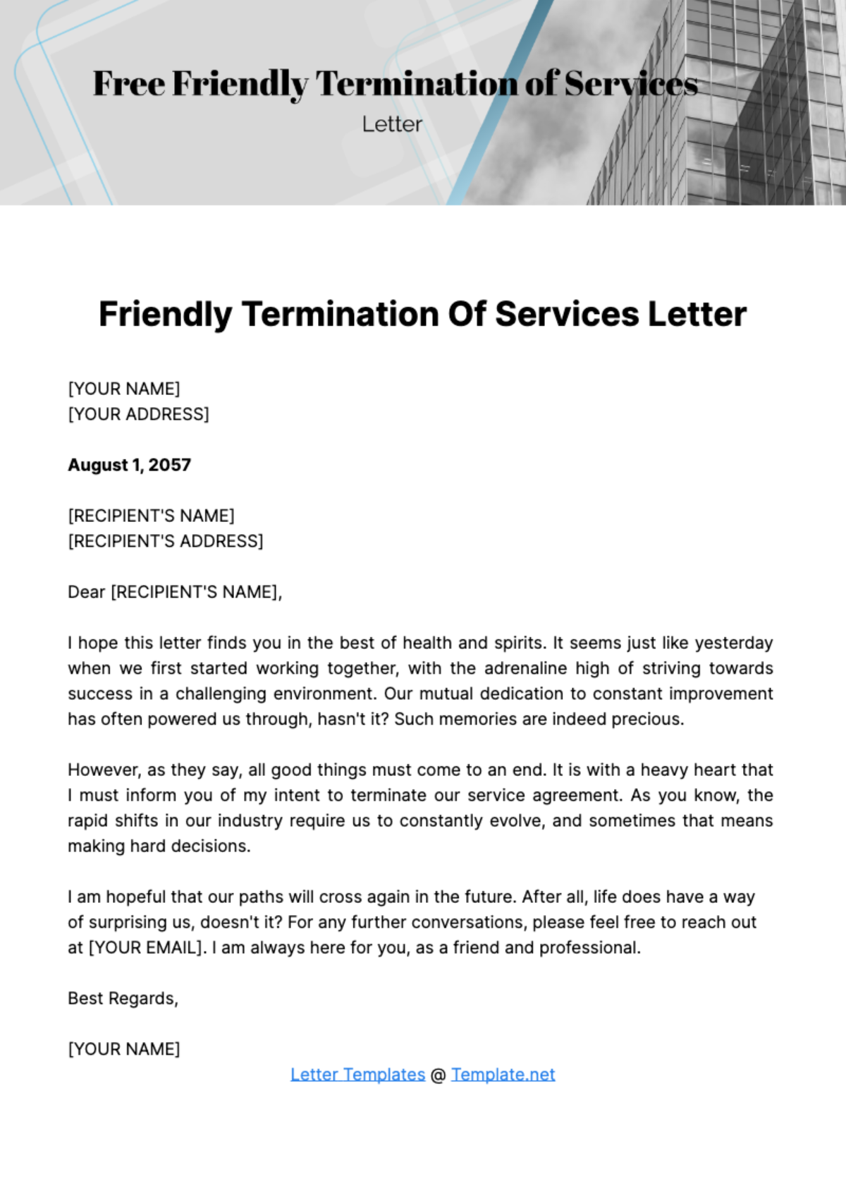 Free Friendly Termination of Services Letter Template