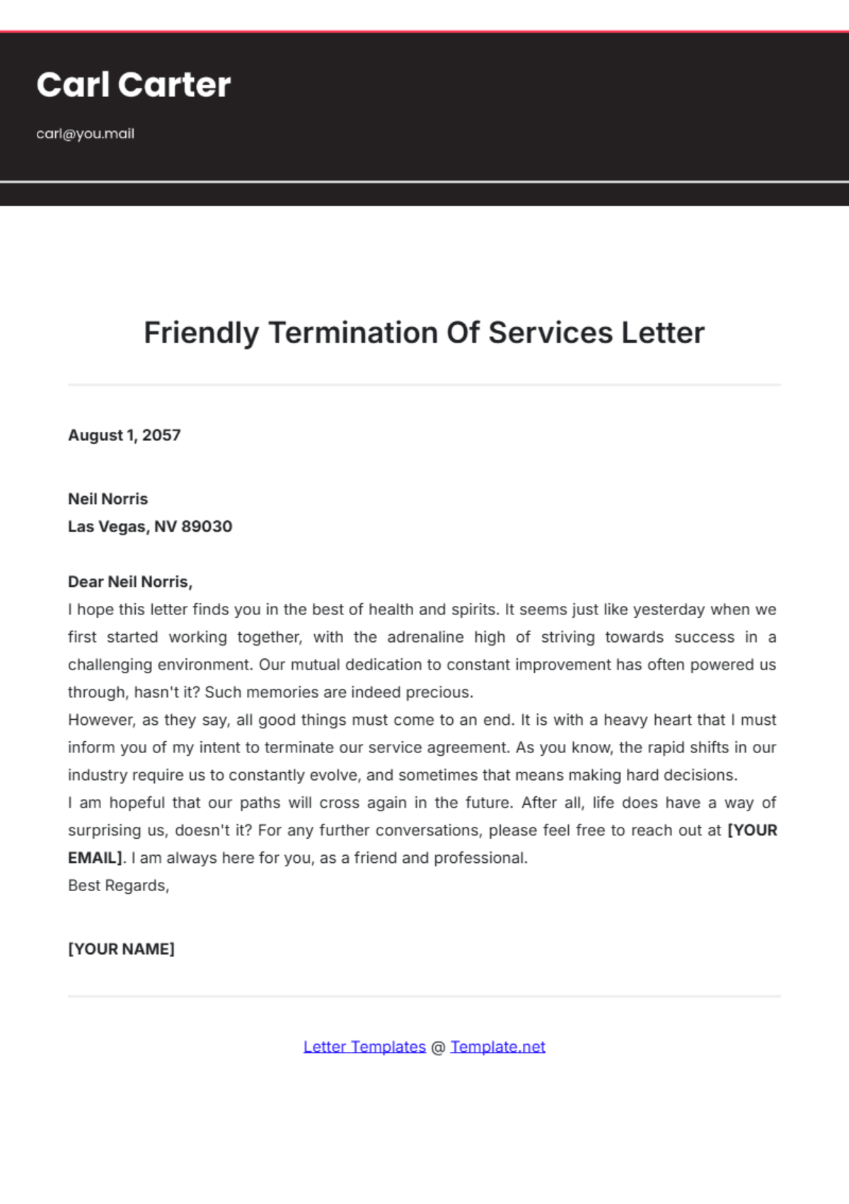 Friendly Termination of Services Letter Template - Edit Online & Download