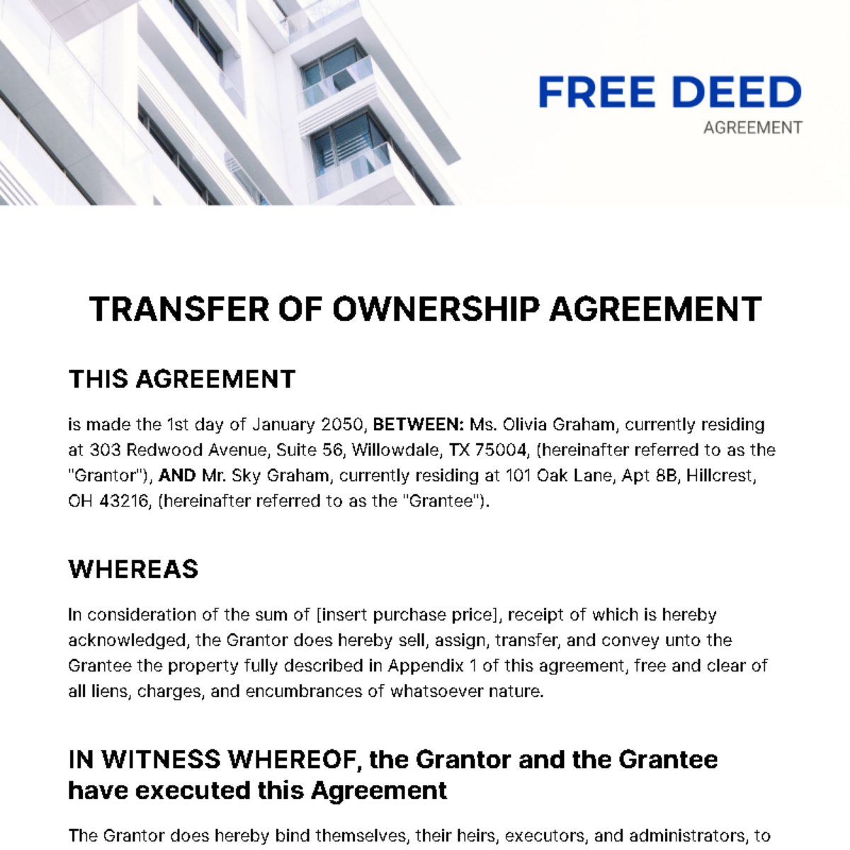 Free Deed Agreement Template
