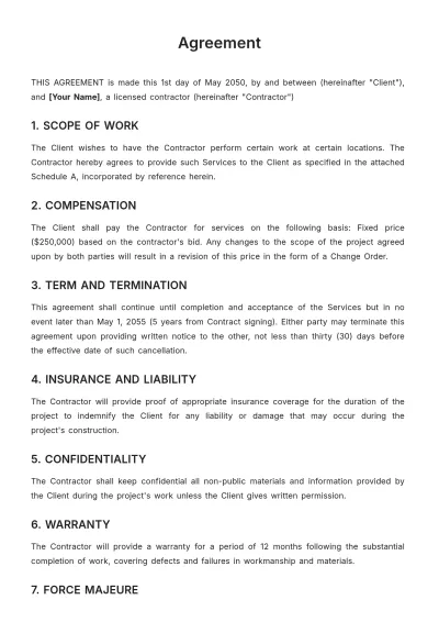 Free Agreements Template to Edit Online