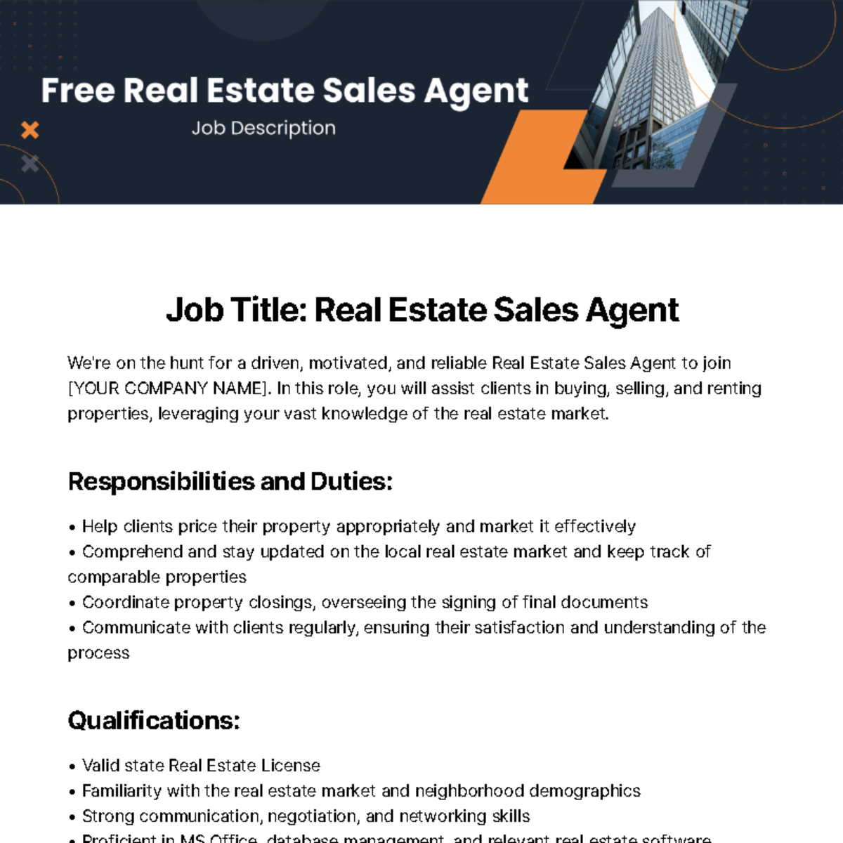 FREE Real Estate Job Description Templates Examples Edit Online 