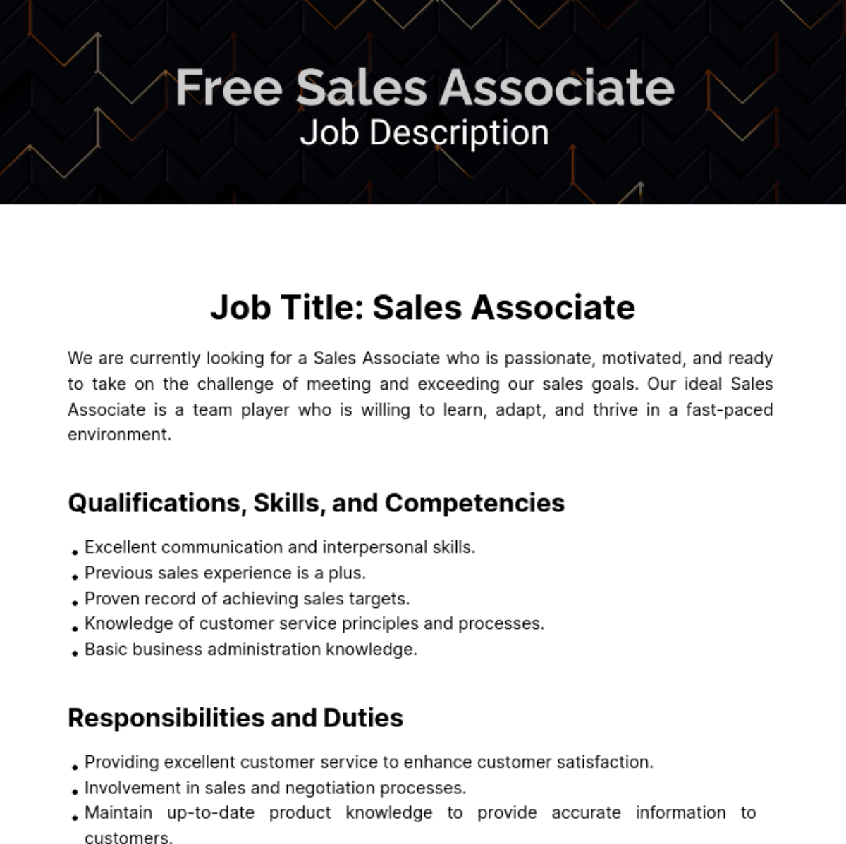 Sales Associate Job Description Template