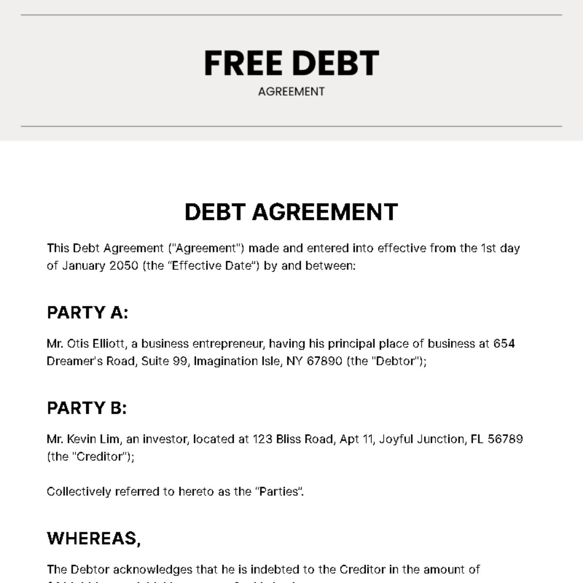 Debt Agreement Template