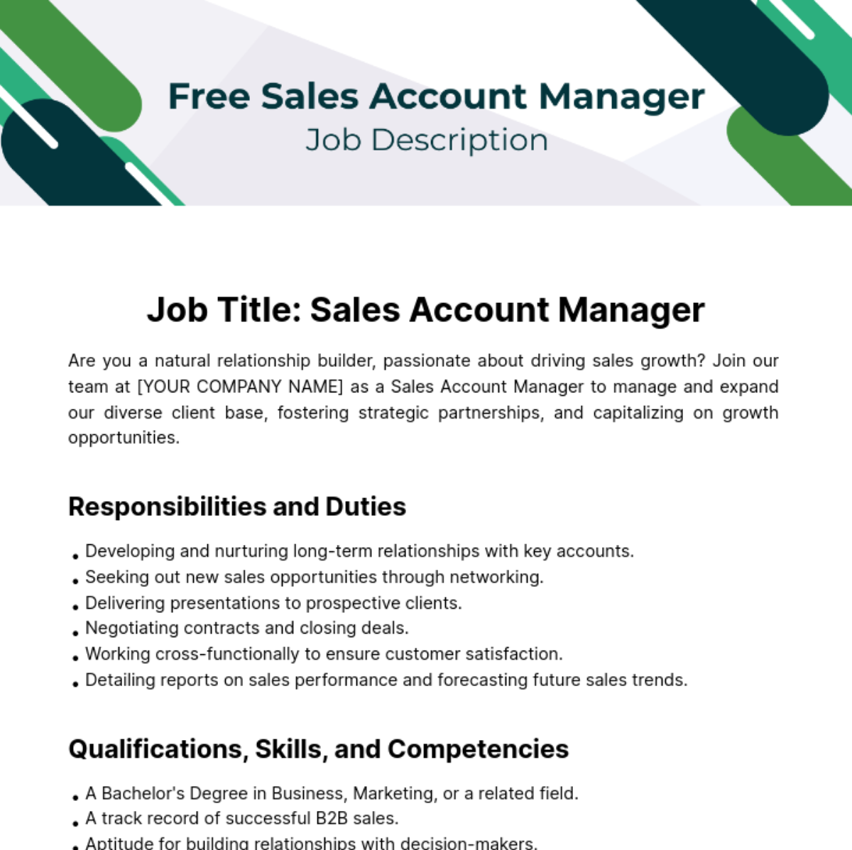Free Sales Account Manager Job Description Template