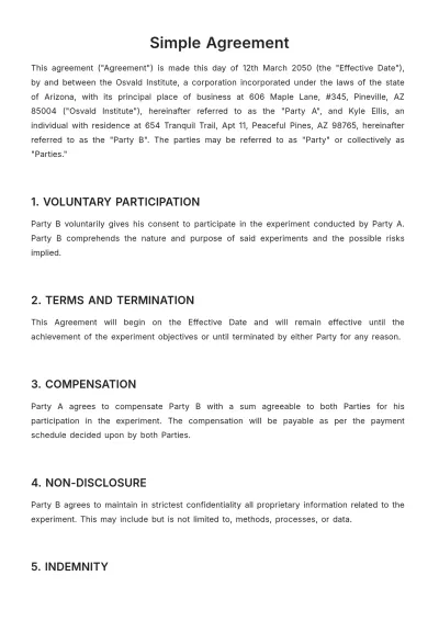 Free Simple Agreement Template to Edit Online