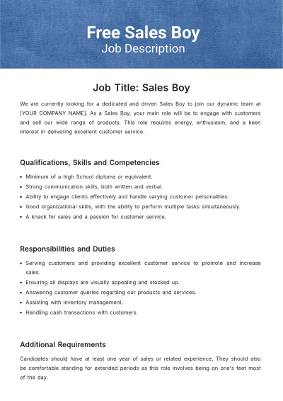 Free Sales Boy Job Description Template to Edit Online