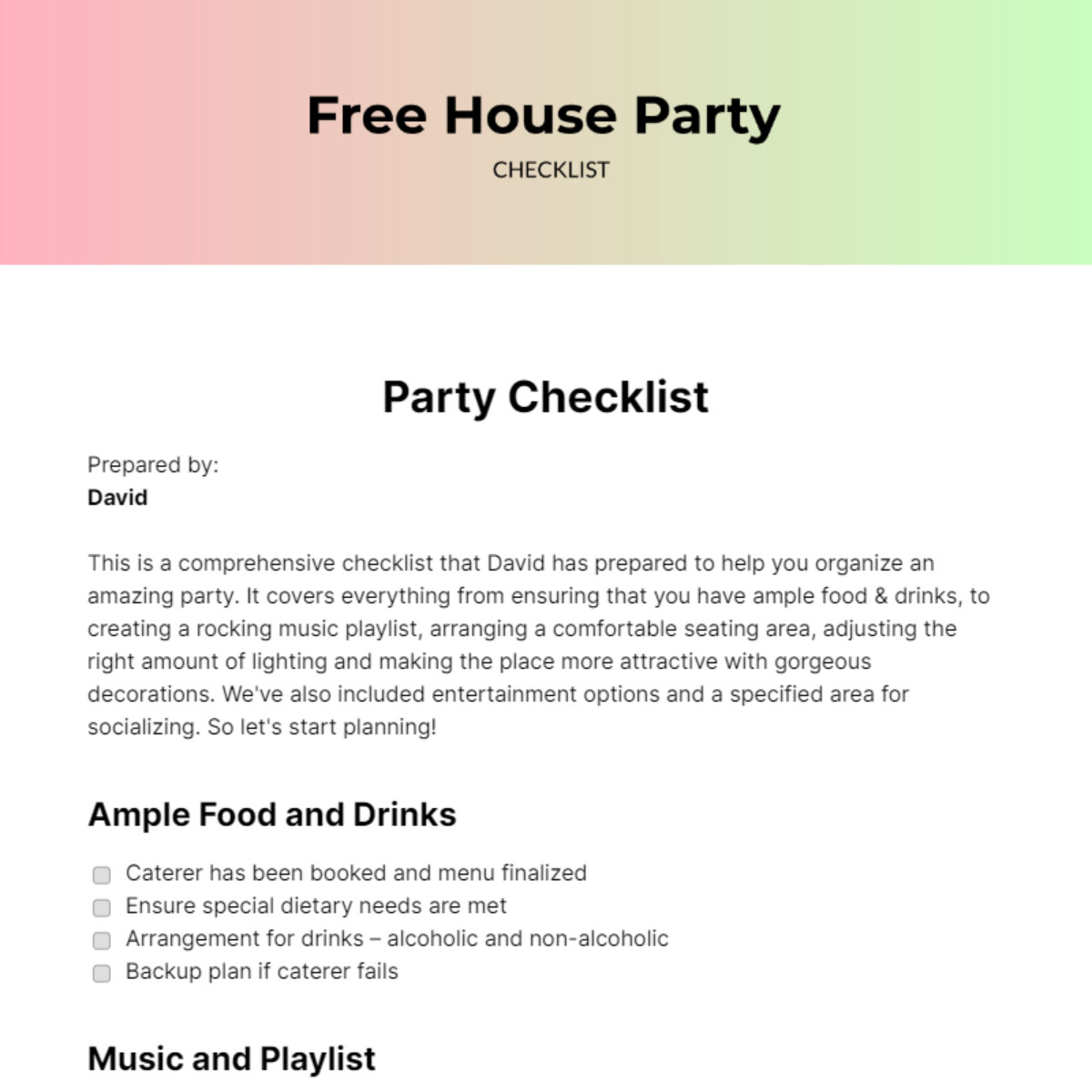 FREE Party Checklist Templates & Examples Edit Online & Download