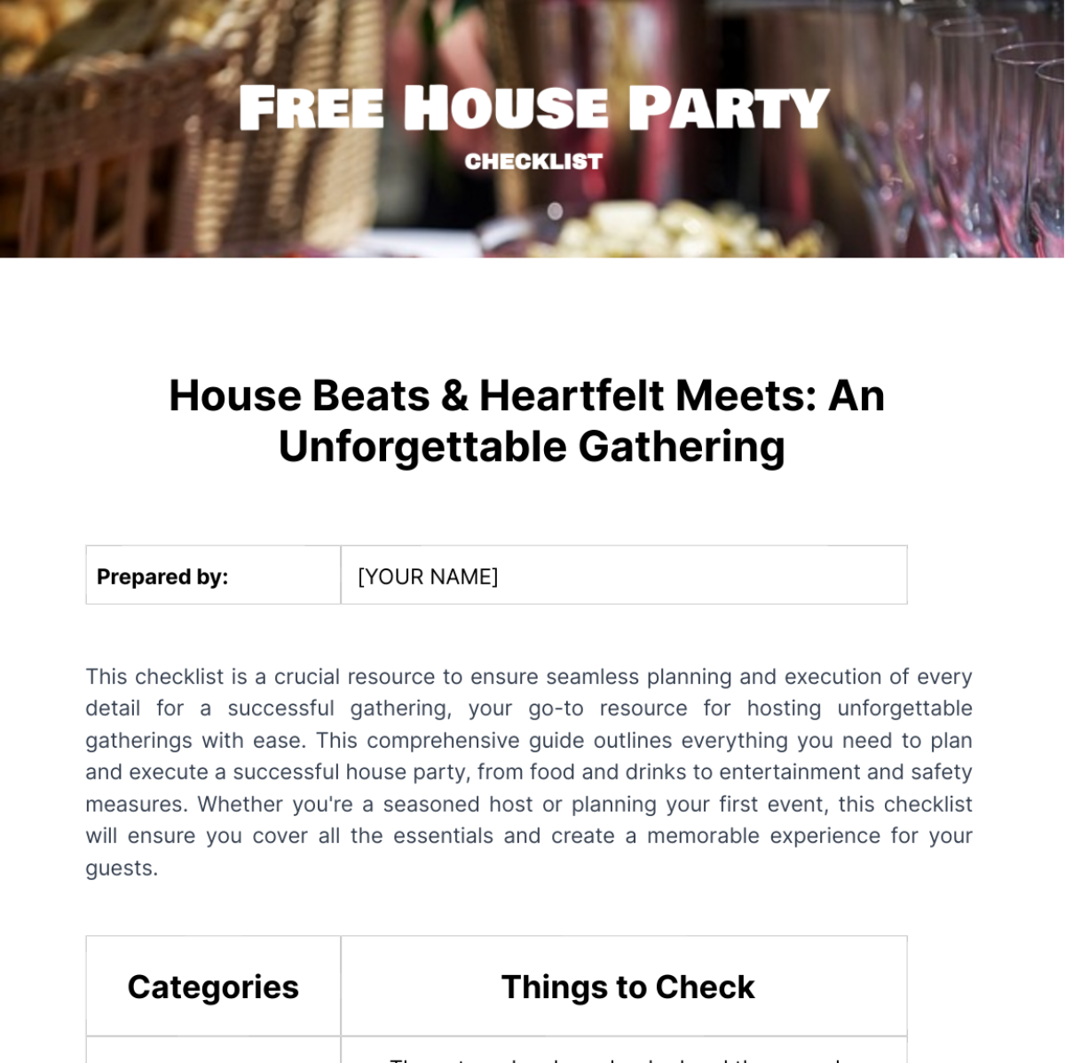 House Party Checklist Template