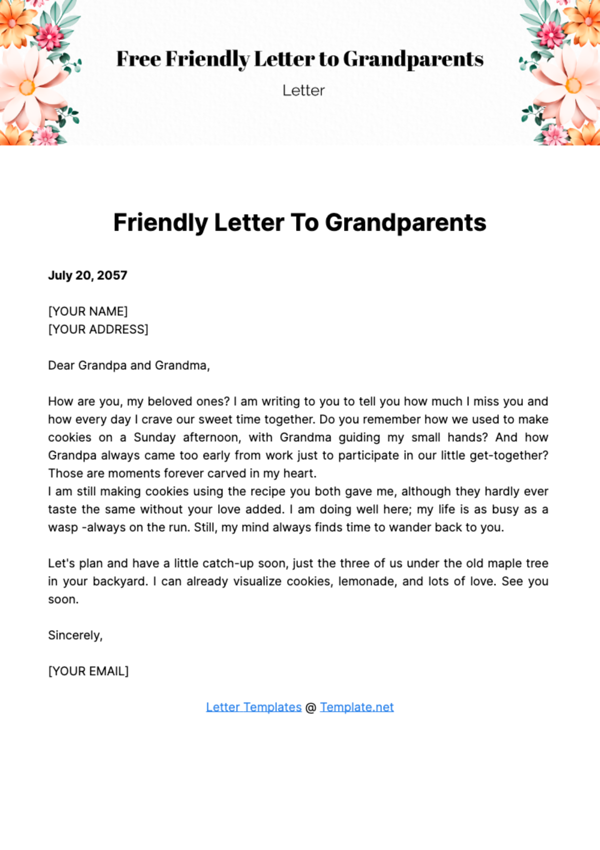 Free Friendly Letter to Grandparents Template